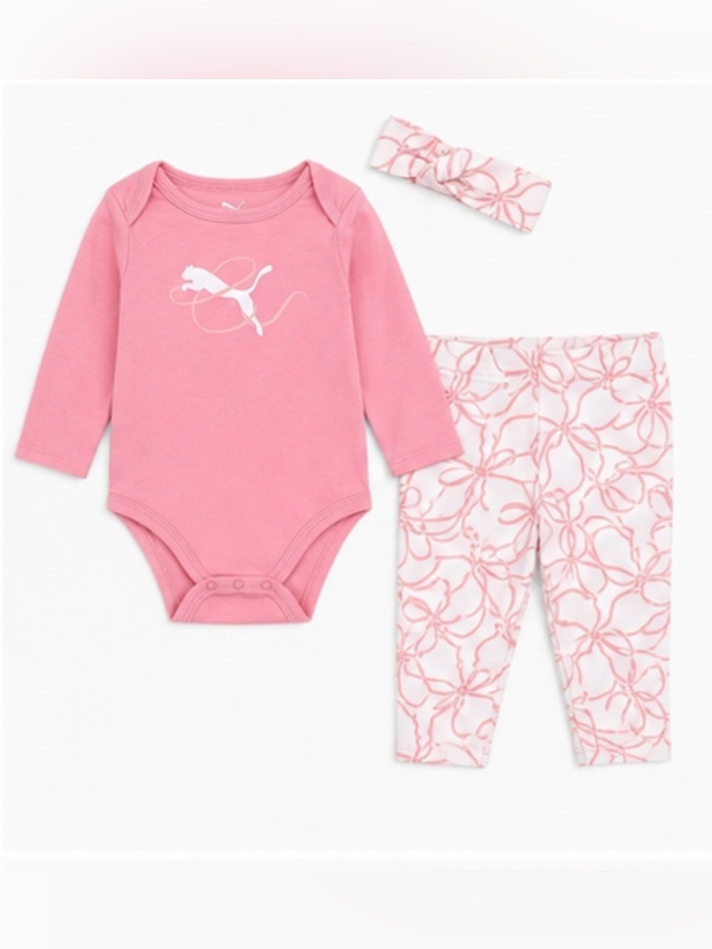 Puma Baby Girls 3-Piece Pink Bodysuit Leggings & Headband Set 12M NWT